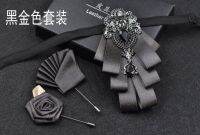 Luxury Black Rhinestone Handmade Men Double-Layer Collar Flower Wedding Groom Ribbon Bow Tie 3 Set