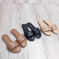 Spring and tory burchˉsummer TB flat lazy slippers leather all-match slippers sandals women (one size smaller)