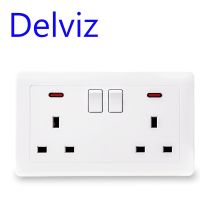 ﹉✖ Delviz UK standard socket two Britain outlet switch control socket AC 100 250V 13A With LED indicator light Wall power panel