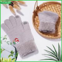 YUYU น่ารัก สีทึบ การ์ตูน ถุงมืออุ่น ถุงมือหน้าจอสัมผัส Snowman Embroidery Mittens ถุงมือขนยาว