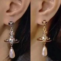 Vivienne Westwood Empress Dowagers Water Drop Pearl Three-Dimensional Saturn Earrings Retro Nana Earrings Punk Sweet Earrings-12