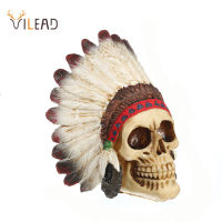 VILEAD 14cm Indian Animal Skull Ornament Resin Crafts Home Decoration Art Painting Movie Props Coffee Bar Tabletop Sculpture