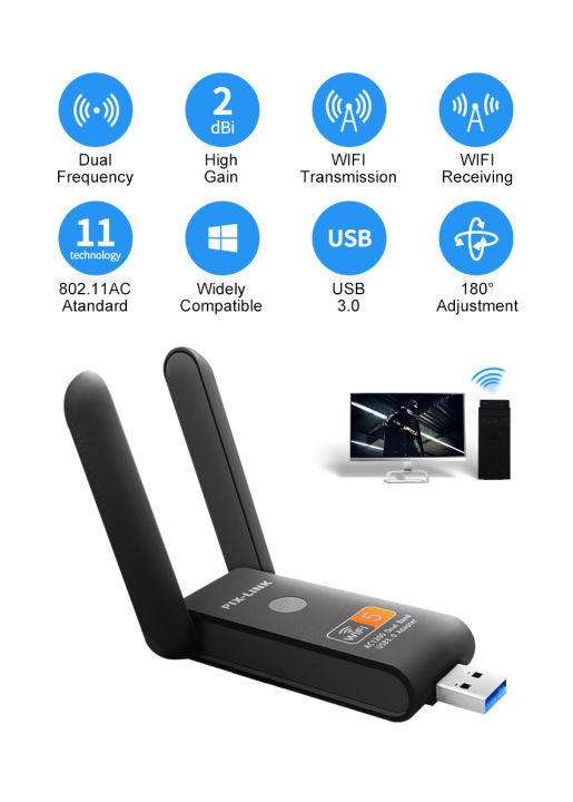 doomhot-jอะแดปเตอร์-usb-wifi-1200mbps-dual-band-2-4-5-8-ghz-เครือข่ายไร้สายตัวรับสัญญาณภายนอก-mini-wifi-dongle-ตัวรับพร้อมเสาอากาศหมุนได้สำหรับแล็ปท็อปพีซีเดสก์ท