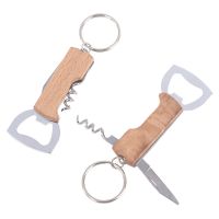 Beer Bottle Opener Keyring Keychain Stainless Steel Multifunctional Wooden Handle Corkscrew Wine Opener Bar Party Accessory New