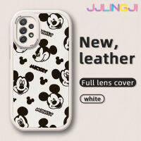 Jlingji เคสปลอกสำหรับ Samsung A52s 5G A52 4G A52 5G กระแสแฟชั่นลายมิกกี้เมาส์ใหม่โทรศัพท์ดีไซน์ด้านข้างเป็นหนังฝาครอบ Lensa Kontak ดีไซน์ใหม่กล้องบางป้องกันเคสกันกระแทก