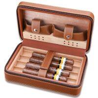 MORIDA เคส Humidor ซิการ์ไม้ซีดาร์กล่องควบคุมความชื้นทำความชื้น4กล่องซิการ์ที่เก็บกรณีหนังซิการ์เดินทาง (ไม่มีซิการ์)