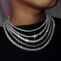 Hip Hop Necklace 3mm-6mm Silver Gold 1 Row AAA Zircon Chain Iced Out Crystal Necklace For Mens Woman Wedding Jewelry R09