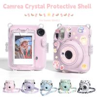 เคสห่อหุ้มกล้องสติกเกอร์น่ารักฟรีสำหรับ Instax Mini เคสพร้อมสายคาดเก็บ12กล้องถ่ายภาพโปร่งใสสำหรับ Fujifilm Mini12กระเป๋ากล้อง