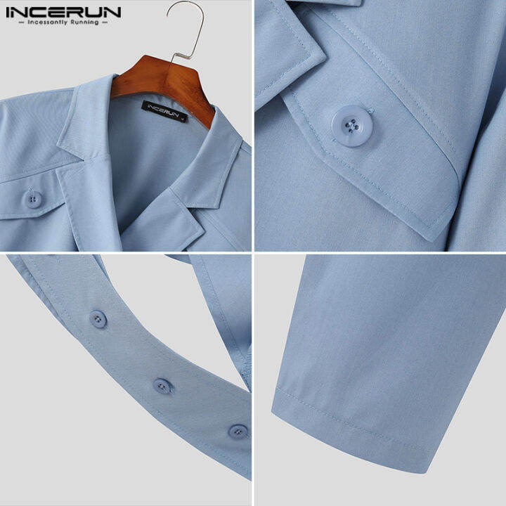 incerun-เสื้อเบลเซอร์แขนยาวสำหรับผู้ชายเสื้อแจ็กเก็ตสั้นมีเชือกผูกเสื้อยืดเสื้อท่อนบน-สไตล์ตะวันตก