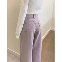 2022 Autumn And Winter New Purple Jeans Female Slimming Loose Wide-Leg Floor-Mopping Trousers High-Waisted Old Niche Hong Kong Style