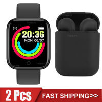 2ชิ้น D20 I12 TWS ดูสมาร์ทผู้ชายผู้หญิงบลูทูธนาฬิกาดิจิตอลกีฬา FitnessTracker Pedometer S Mart W Atch Y68สำหรับ Android Ios