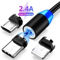 สาย USB หัวแม่เหล็ก LED 2.4A สำหรับสายชาร์จ14 13ชนิด C อย่างรวดเร็วชาร์จข้อมูลลวดสายเคเบิลไมโคร USB