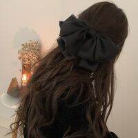 ◕ Spring French Black Big Bow Hair Clips Retro Elegant Multilayer Ponytail Clip Bowknot Ribbons Hairgrips for Women Girls Jewelry