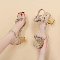 2023 Summer New Chunky Heel Ankle-Strap Metal Connecting Shackle Fairy Style Sandals for Women