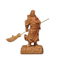 Thuja Wood Standing Knife Guan Gong Decoration Carving Wu Cai Shen Bao Ping Car Lucky Erye Home Decor Statues Sculptures