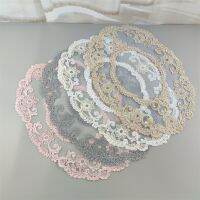 Luxury Golden Gauze Lace Placematsรูปไข่ 31x45 ซม.ตารางMatsจานชามถ้วยตารางโคมไฟแจกันสีชมพูสีน้ำตาลสีเทาสีขาวCoasters AS2-mu xuan trade