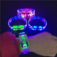 ♦ 25pcs Led Bracelet Glow Light Up Bracelets LOVE Flashing Wristband Glowing Bangle Glow In The Dark Rave Birthday Party Gifts