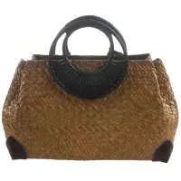 Women Straw Bags Female Bamboo Summer Beach Weave Handbag Lady Handmade Vintage Wood Handle Bag Travel Knitted Bags