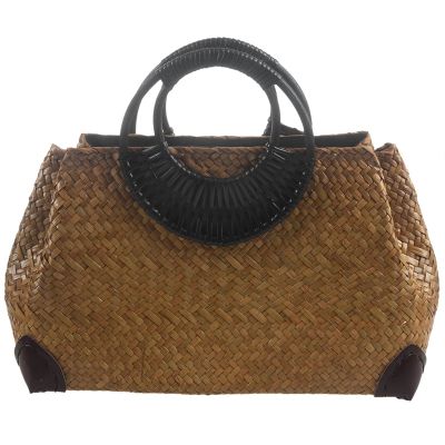 Women Straw Bags Female Bamboo Summer Beach Weave Handbag Lady Handmade Vintage Wood Handle Bag Travel Knitted Bags