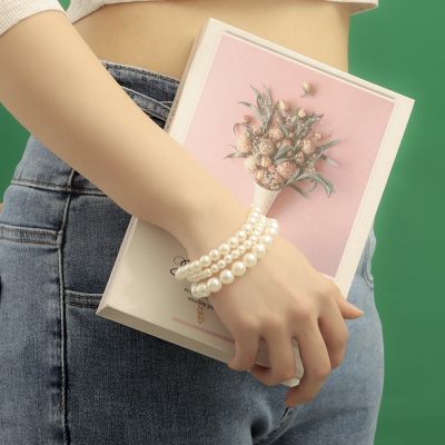 [COD] European and cross-border fashion white pearl female bracelet simple three-piece set personality popular