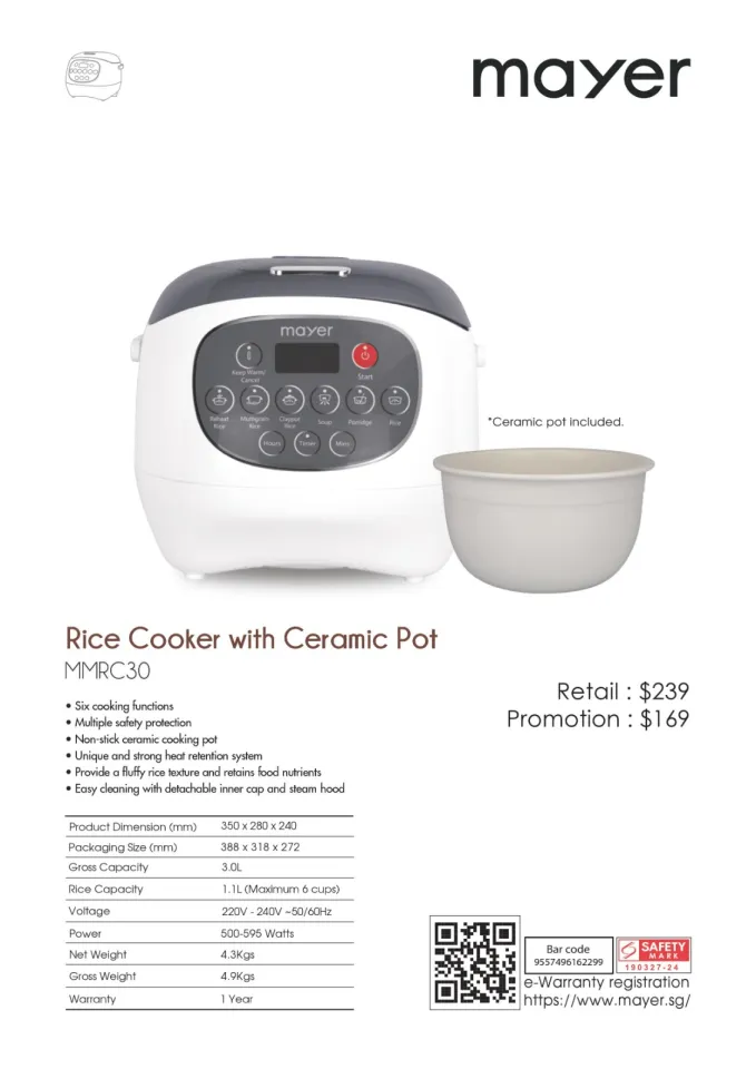 mayer rice cooker ceramic pot