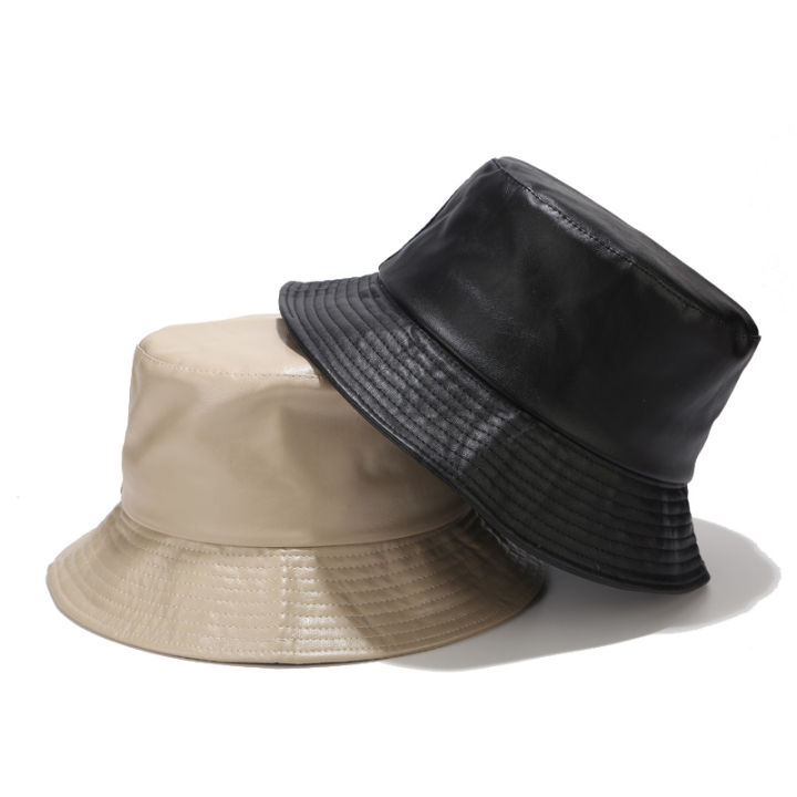 hot-selling-fashion-soild-bucket-hats-pu-womens-leather-fishing-bob-cap-outdoor-foldable-fisherman-hat-for-men-uni-panama