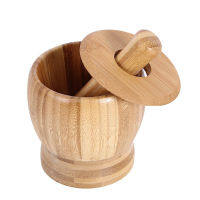 Wooden Pounded Garlic Masher Jar with Lid for Grind Herbs Spices Grains Pepper