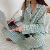 Autumn New Cotton Pajamas Womens Long-sleeved Trousers Cardigan Korean Version Sweet and Fresh Student Home Service Suit