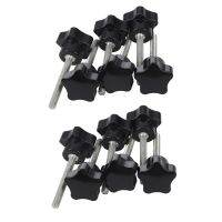 12 Pcs M6 x 50 mm Locking Star-Shaped Plastic Head Male Thread Knob Grip