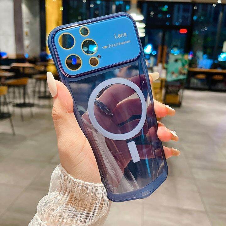 hoce-เคสโทรศัพท์แม่เหล็กหน้าต่างใหญ่โลหะสำหรับ-iphone-14-13-12-11-pro-max-14-plus-เคสป้องกันเลนส์ฝาครอบเคสกันกระแทกมือถืออะคริลิค