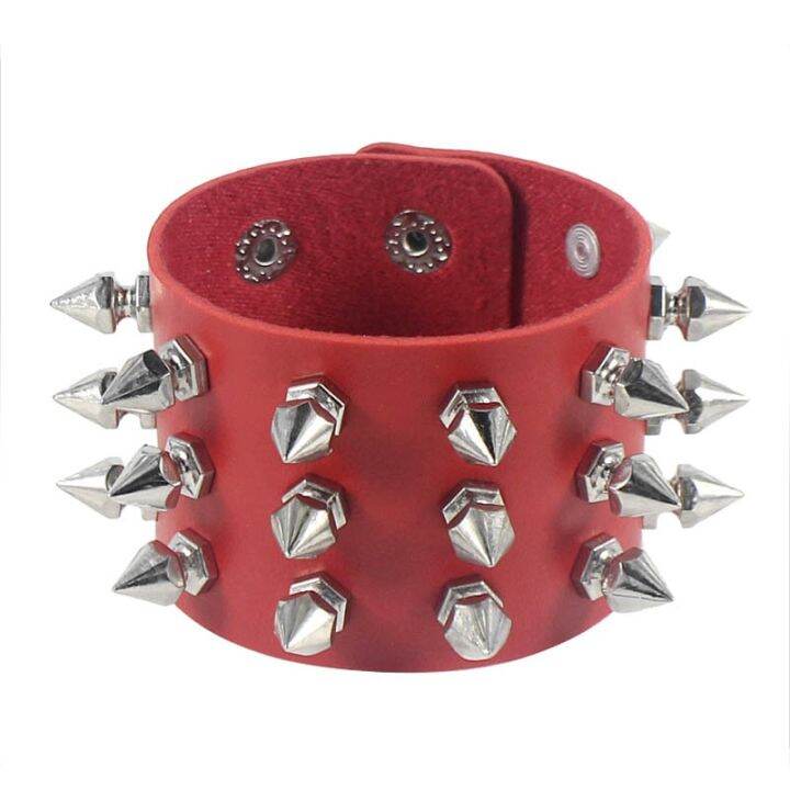 three-row-cuspidal-spikes-rivet-stud-wide-cuff-pu-leather-punk-gothic-rock-unisex-bracelet-men-jewelry-leather-bracelet