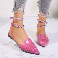 Fashion Rhinestone Flat Sandals Womens Summer Pointed Toe PVC Transparent Sandals Women Plus Size Party Shoes Fish Mouth Shoes