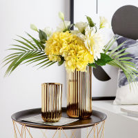 JIEME Nordic Gold Light Luxury Ceramic Electroplating Vase Ornaments Flower Arrangement Living Room Coffee Table Decoration