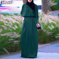 Zanzea Muslimah เสื้อแขนยาวย้อนยุคมุสลิมพื้นผู้หญิง,ชุดราตรียาวเสื้อคลุม