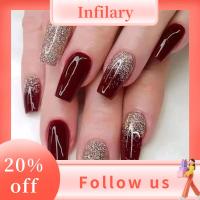 INFILARY Faux Fingnails โลงศพเล็บปลอมขนาดกลาง/ยาวสวมใส่ได้ทำเล็บเล็บปลอมบัลเล่ต์ที่ถอดออกได้คลุมทั้งหมดกดบนเล็บผู้หญิง