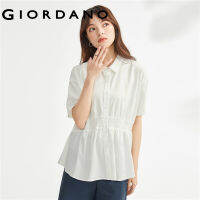 GIORDANO ผู้หญิง ผ้าม่าน ผ้าทอ โมดอลเวสต์ เสื้อเชิ้ตแขนสั้นทรงหลวม Free Shipping 13343306