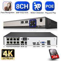 4CH ตรวจจับใบหน้า J44 8MP 8CH POE 4K NVR H.265เครือข่าย NVR เครื่องบันทึกวีดีโอ8ช่อง1 HDD 24/7กล้องบันทึก IP 2.6 P2P