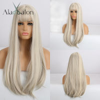 ALAN EATON White Gray Wigs for Women Long Straight Synthetic Wigs with Bangs Cosplay Natural Hair Wigs Heat Resistant Fibre