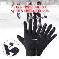 1 Pair Plus Velvet In Autumn Winter Gloves Waterproof Gloves Cycling Padded Touch Non-slip Gloves Thickened Sports Screen J9S0