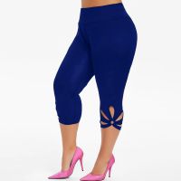 【CW】 38 Size Cropped Leggings Sport Workout Trousers Hollow Elastic Waist