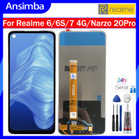 Ansimba หน้าจอ LCD 6.5นิ้วของแท้สำหรับ Realme 6/6S/7 4G/Narzo 20 Pro หน้าจอสัมผัส LCD ชุดดิจิไทเซอร์สำหรับ Realme 6 6S 7 4G Narzo 20 Pro RMX2001 RMX2002 RMX2151 RMX2163 RMX2155 RMX2161จอแสดงผล LCD