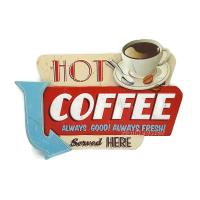 ป้ายสังกะสีวินเทจ Hot Coffee, Served Here (3D+ปั๊มนูน)