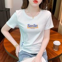 Tshirt for Women Short Sleeve Cotton T Shirt Korean Style Summer Fashion White Tee Slim Tops