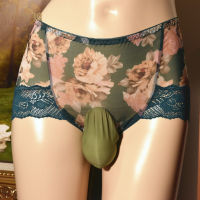 【2023】Large Size Mens Underwear Ice Silk Soft Mid-Waist Breathable Big Peni Sleeve Pouch Lace Briefs Sissy Panties