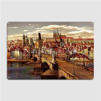 Prague Charles Bridge Oil Painting Metal Sign Club Bar Garage Decoration pub Funny Tin sign Poster Drawing Painting Supplies