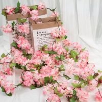 176cm Artificial Liana Sakura Flowers Rattan Silk Cherry Blossom Vine Ivy Wedding Party Ceiling Garden Decor Wall Hanging Rattan