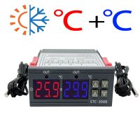 ；‘。、’ Dual Digital STC-3008 Temperature Controller Two Relay Output Thermostat Heater With Probe 12V 24V 220V Home Fridge Cool Heat