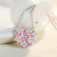 Fashion Income Pink Romantic Cherry Blossom Necklace Ladies Peach Blossom Clavicle Chain Japanese Fresh Pendant Beauty Gift