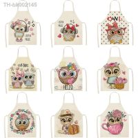 ♟ 1Pcs Owl Sleeveless Apron Cotton Linen Flower Printed Kitchen Brief Pinafore Women Home Cooking Baking Waist Bib Kawaii Apron