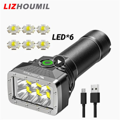 LIZHOUMIL ไฟฉาย6led Usb ชาร์จไฟได้,จอแสดงพลังงานความสว่างสูงระยะไกลไฟฉายฉุกเฉินที่ทรงพลัง